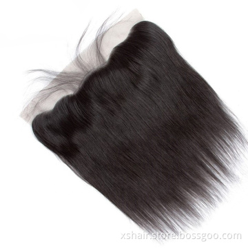 Straight frontal lace closure virgin human hair raw indian hair  ear to ear lace front closure